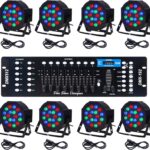 Luces LED de escenario DMX, 8 unidades de 18 x 3 W RGB Par Can Paquete de luces con control remoto activado por sonido Iluminación de efecto de escenario,
