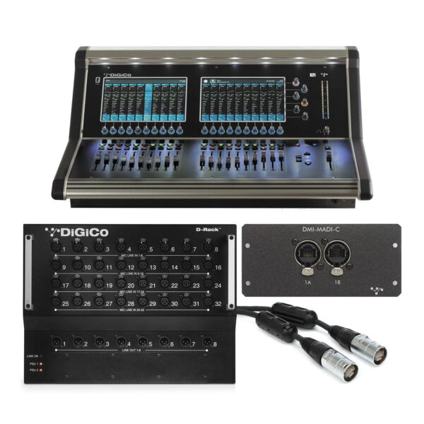 Consola Digital DiGiCo 21, D-Rack, tarjeta DMI-MADI C y CAT5
